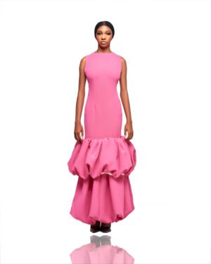 Fuchsia Bloom Sculpted Hem Gown