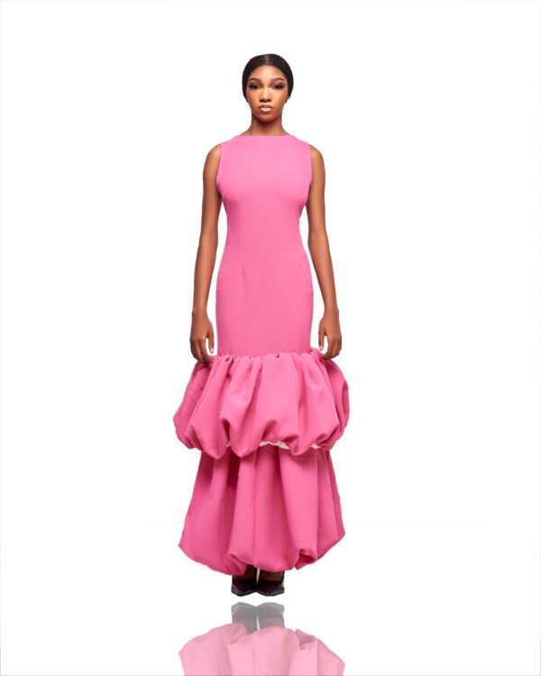 Fuchsia Bloom Sculpted Hem Gown