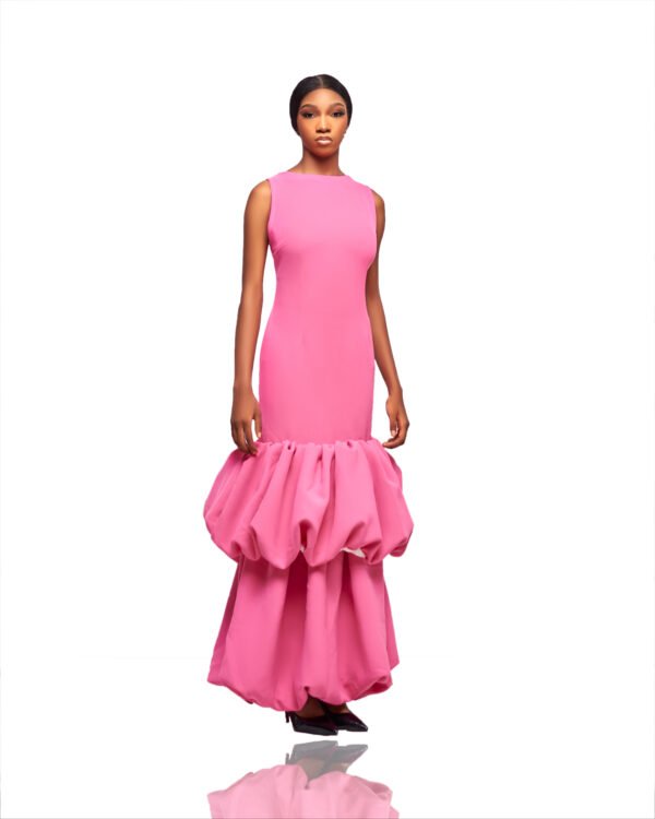 Fuchsia Bloom Sculpted Hem Gown - Image 3