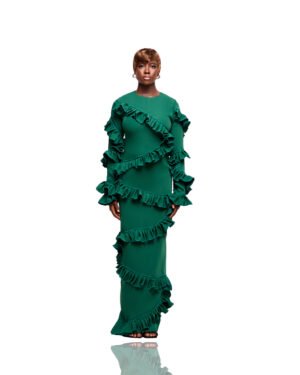 Emerald Spiral Ruffle Maxi Dress
