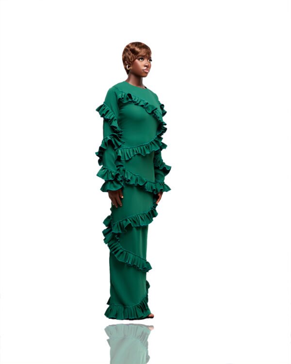 Emerald Spiral Ruffle Maxi Dress - Image 3