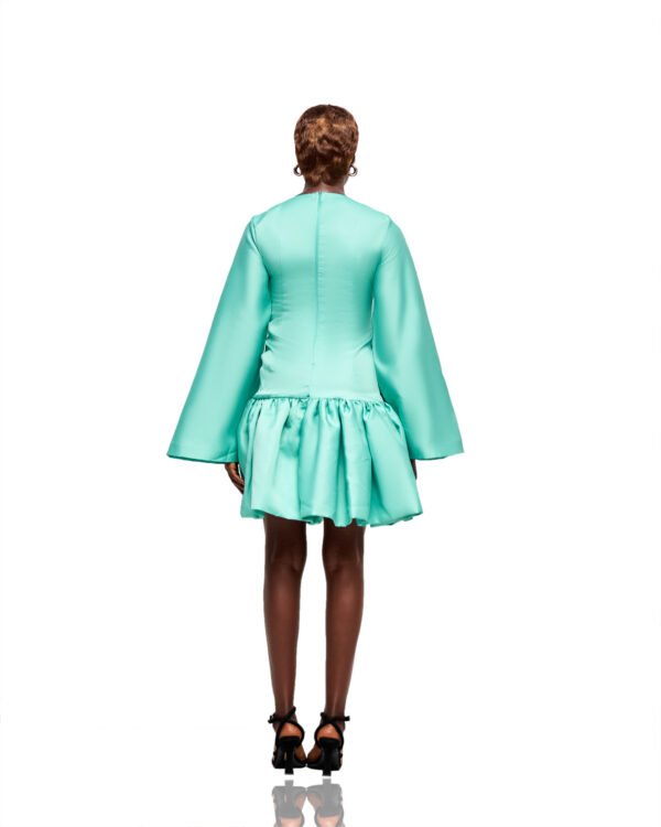 Mint Flare-Sleeve Satin Mini Dress - Image 2