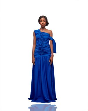 Royal Blue One-Shoulder Ruched Maxi Dress