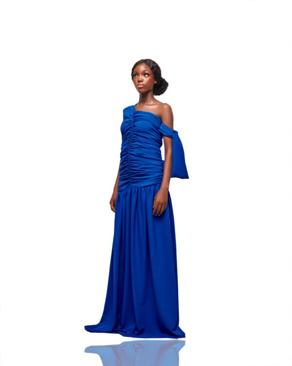 Royal Blue One-Shoulder Ruched Maxi Dress - Image 3