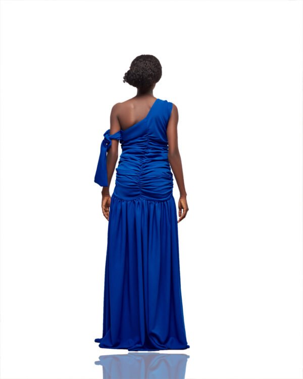 Royal Blue One-Shoulder Ruched Maxi Dress - Image 2