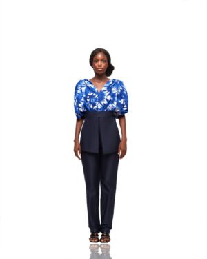 Tapered Trousers with Puff Sleeve Blouse Set