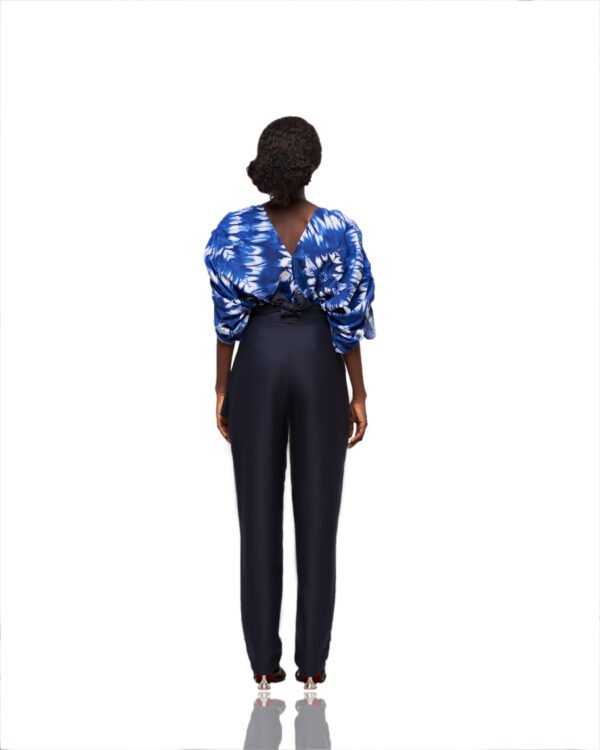 Tapered Trousers with Puff Sleeve Blouse Set - Image 2
