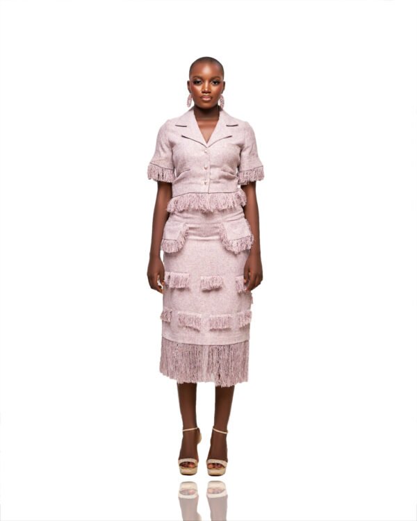 Mauve Fringe-Trim Skirt Set